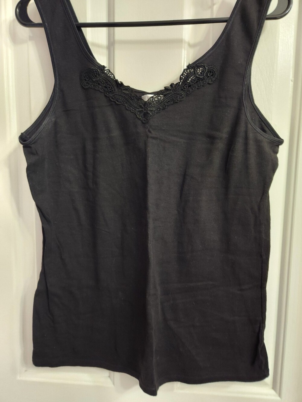 Black Scoop-Neck Lace Trim Tank Top - Size XL